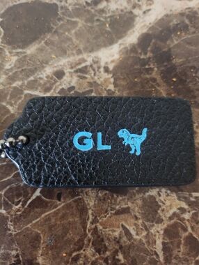 Coach Black Leather Tag with Teal 'GL' and Rexy Logo GUC